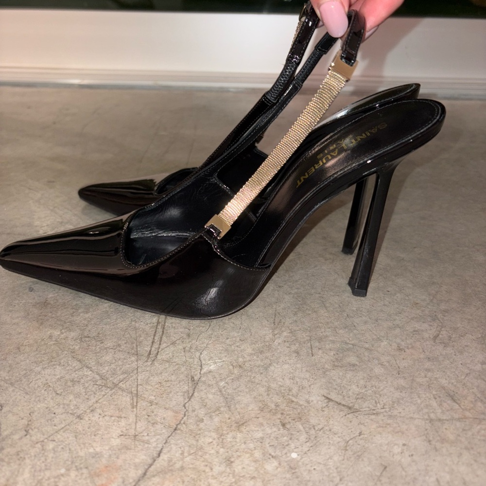 Saint Laurent Black Patent Leather Slingback Heels black 38,5 . 8,5 - Picture 3 of 13